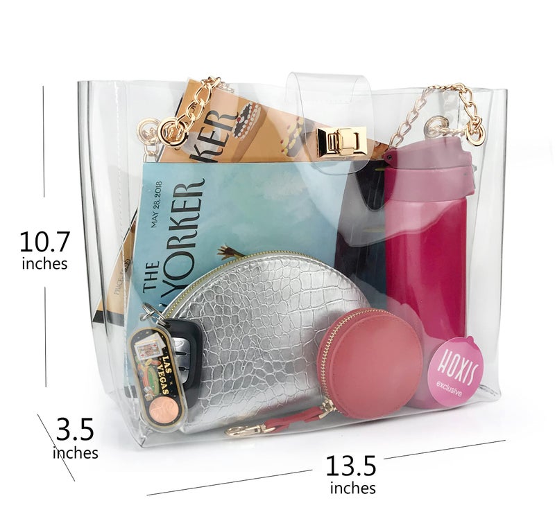Hoxis Multifunction Clear Chain Tote with Turn Lock Womens Shoulder Handbag (Clear) - Image 5